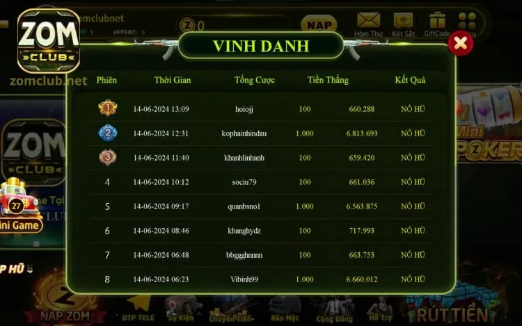 Bảng vinh danh những chiến thần Mini Poker đỉnh cao nhất