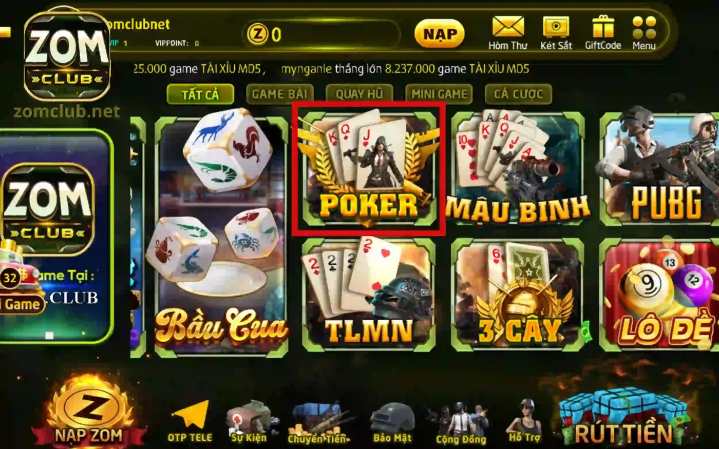 Chơi game bài Poker tại Zomclub