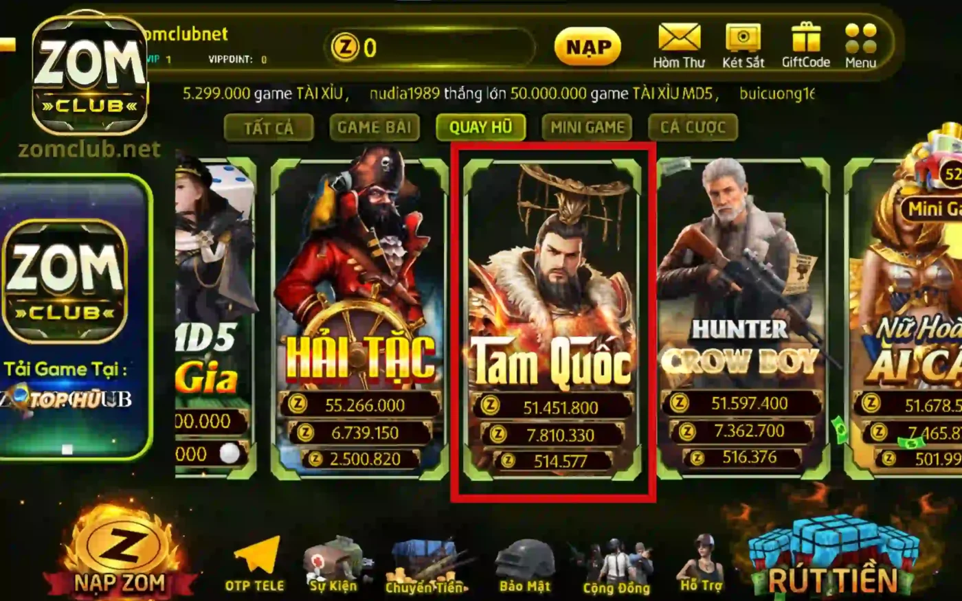 Cùng chinh phục chiến trường nổ hũ tam quốc ngay tại sân chơi Zomclub