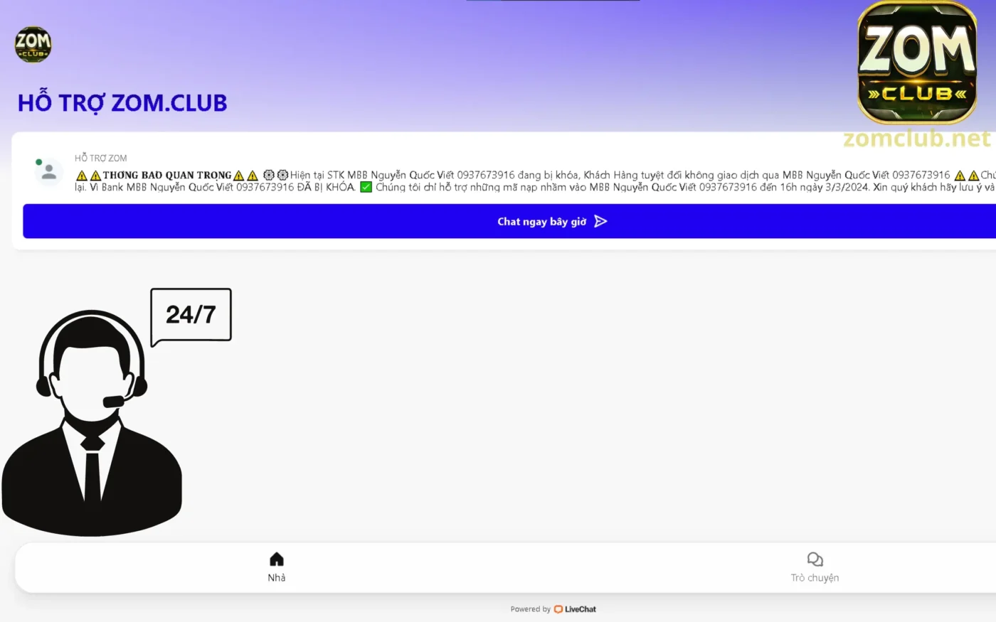 Đội ngũ CSKH tại Zomclub tận tâm, hỗ trợ 24/7