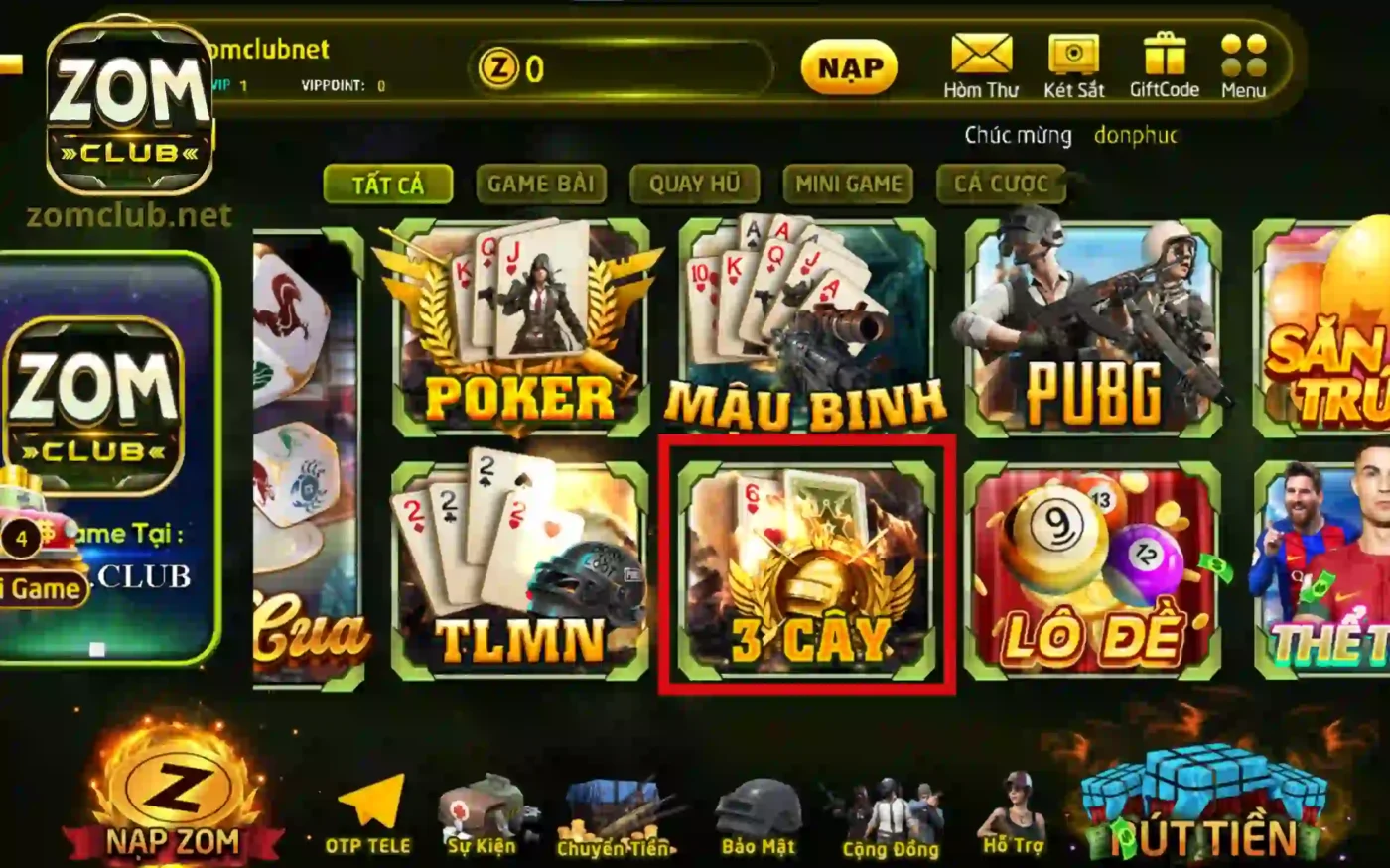 Game bài ba cây tại ZomClub vô cùng hấp dẫn