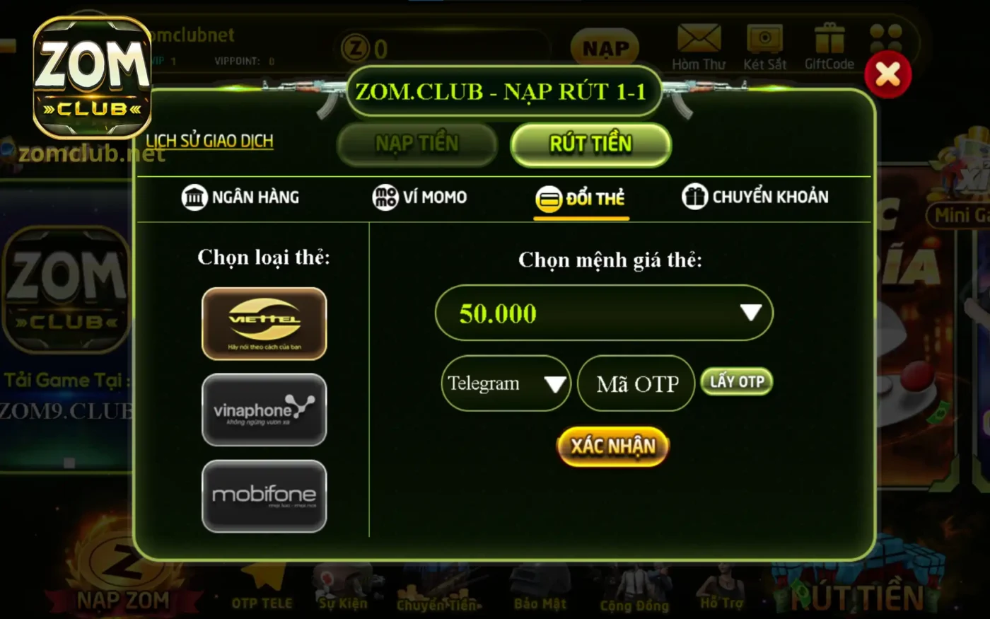 Rút tiền bằng mã thẻ cào là phương thức “lâu đời" nhất tại ZomClub